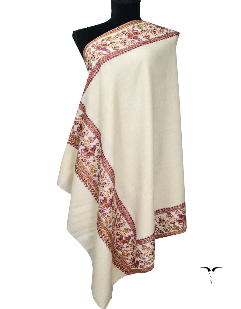 White Embroidery Pashmina Shawl 7368