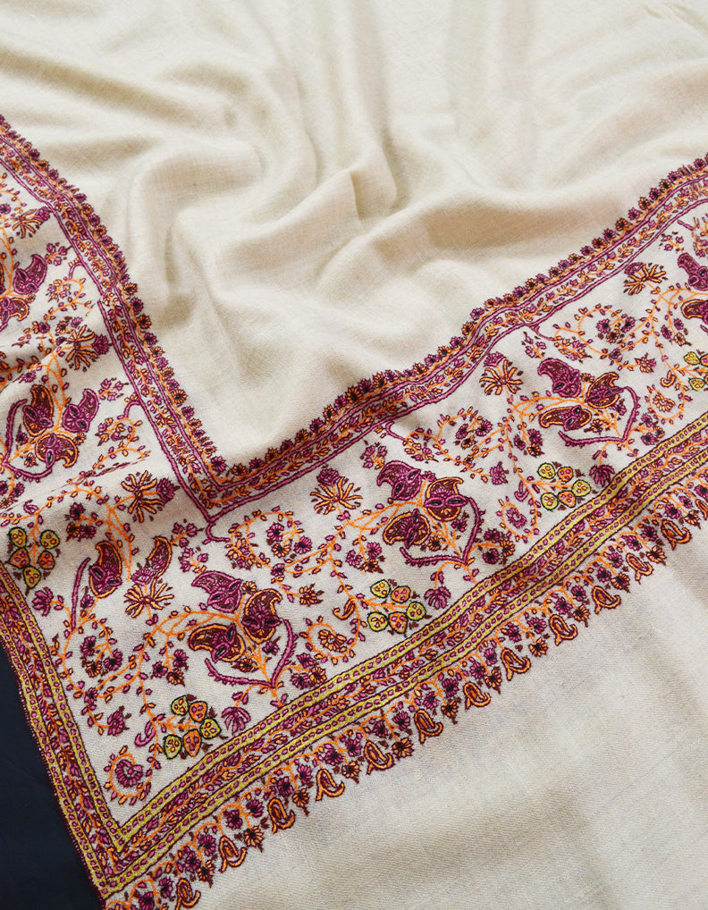 White Embroidery Pashmina Shawl 7368