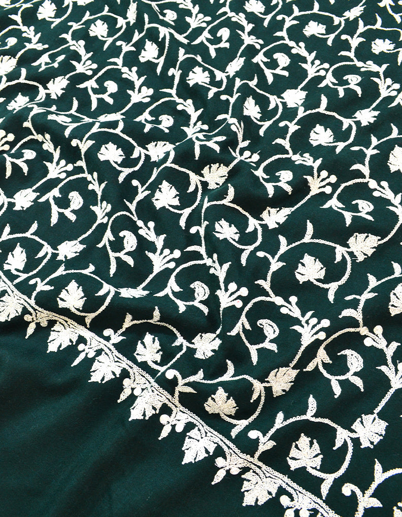 Green and White Embroidery Pashmina Shawl 7369