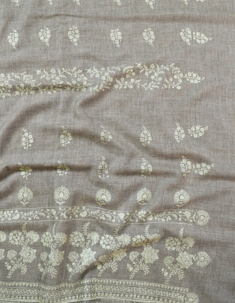 Natural Grey Embroidery Pashmina Shawl 7372