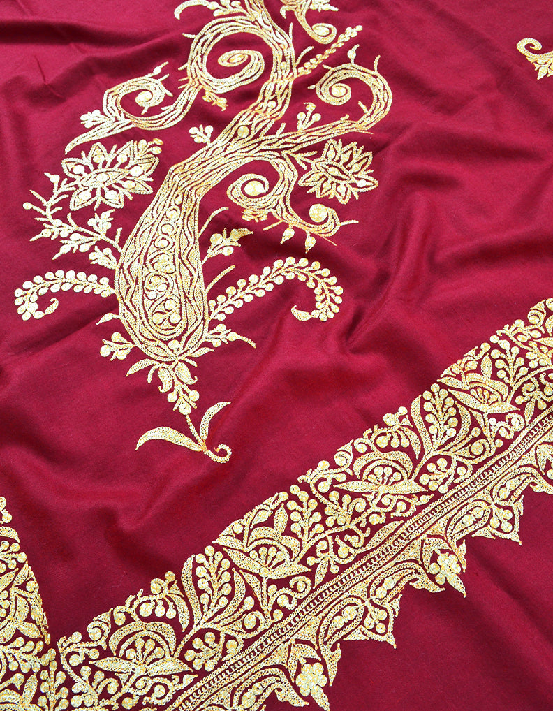 Red and Golden Embroidery Pashmina Shawl 7373