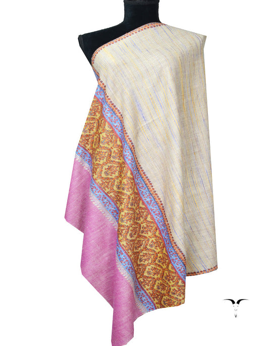 Purple and Yellow Embroidery Pashmina Shawl 7376