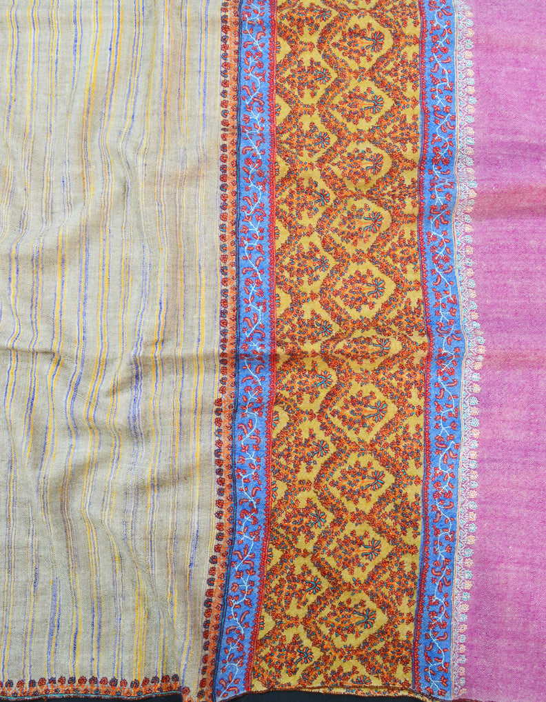Purple and Yellow Embroidery Pashmina Shawl 7376