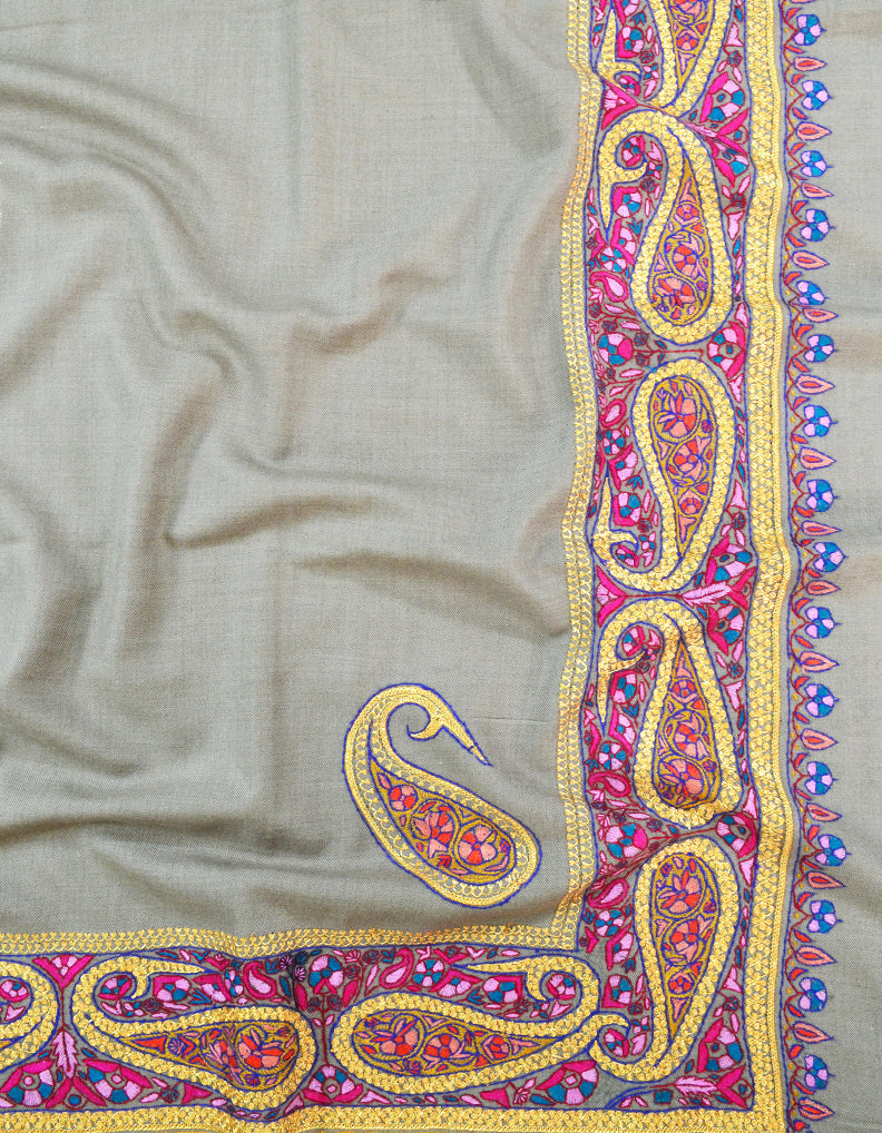 Dark Grey and Golden Embroidery Pashmina Shawl 7377