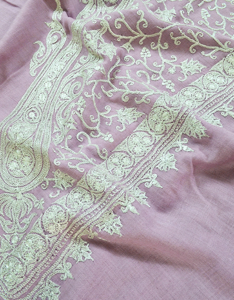 Light Purple and Silver Embroidery Pashmina Shawl 7378