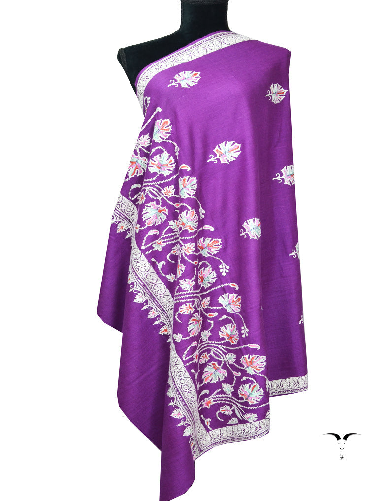 Dark Purple Embroidery Pashmina Shawl 7379