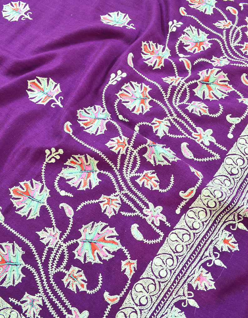 Dark Purple Embroidery Pashmina Shawl 7379