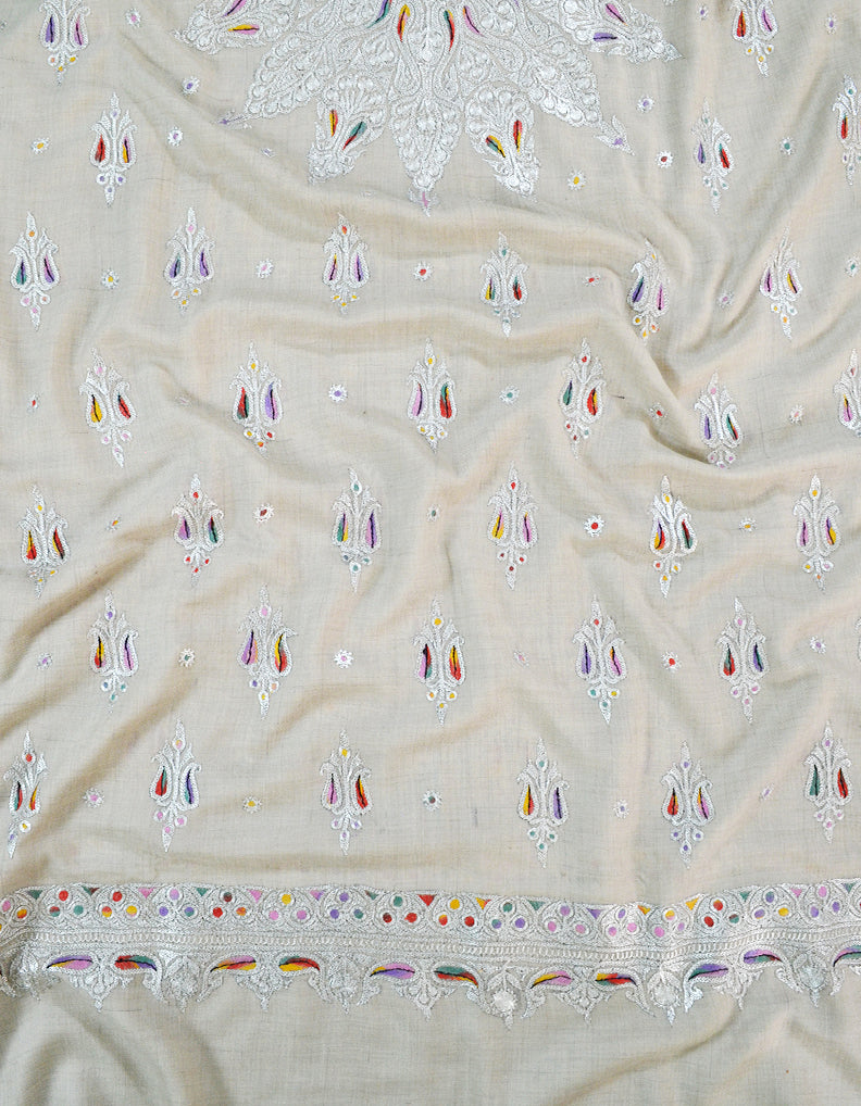 White Embroidery Pashmina Shawl 7381