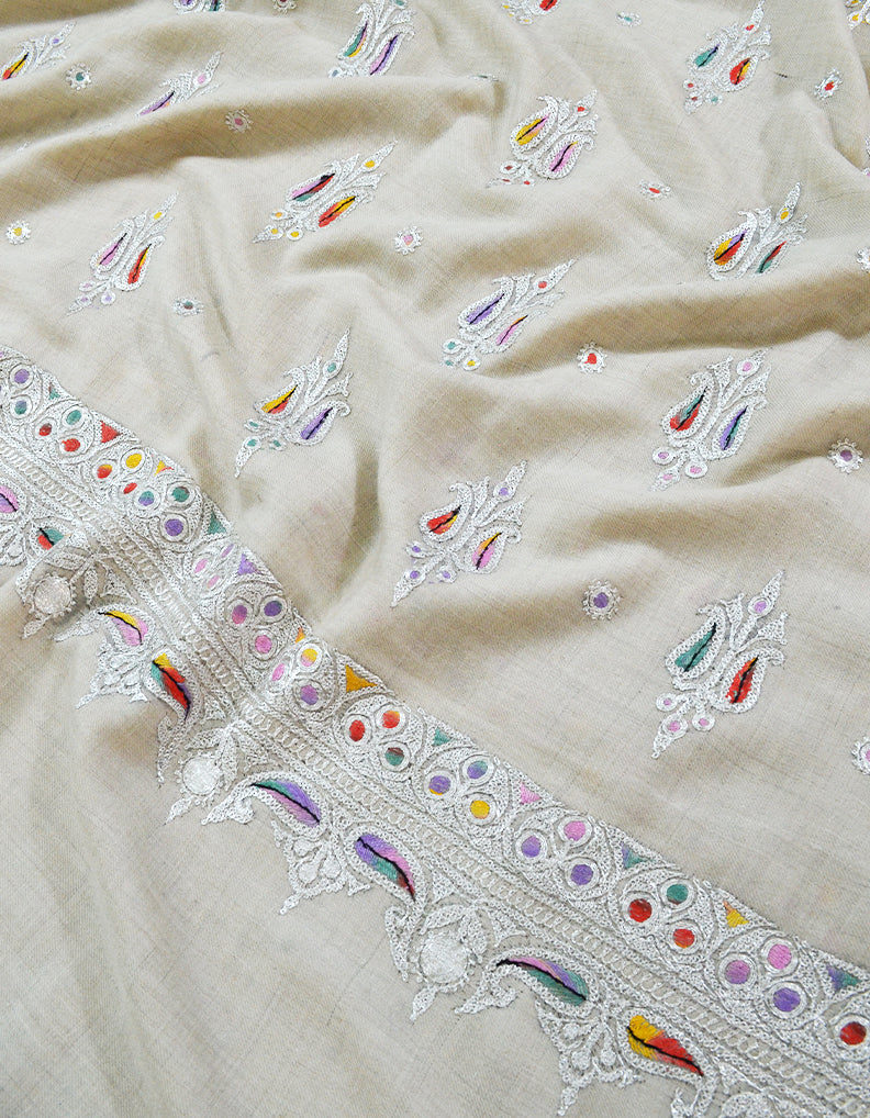 White Embroidery Pashmina Shawl 7381