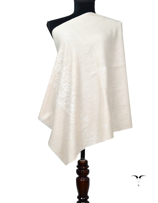 White and Light Grey Embroidery Pashmina Stole 7390
